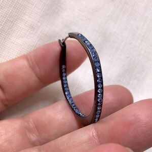 🖤FOSSIL blue crystal hoop earrings